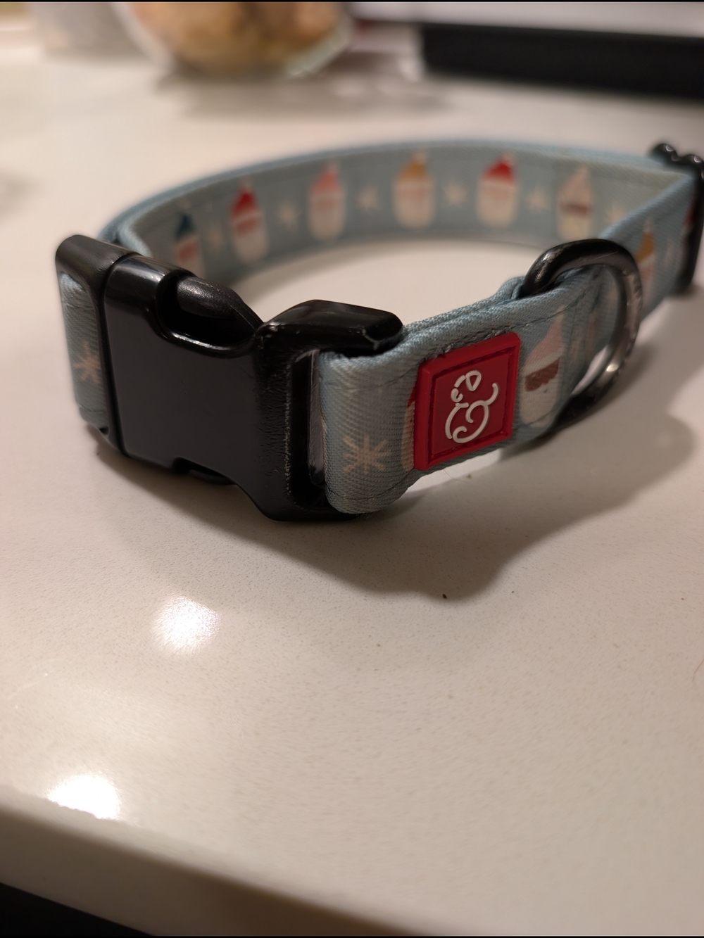 Lucy & Co. Light Blue Santa Holiday Dog Collar